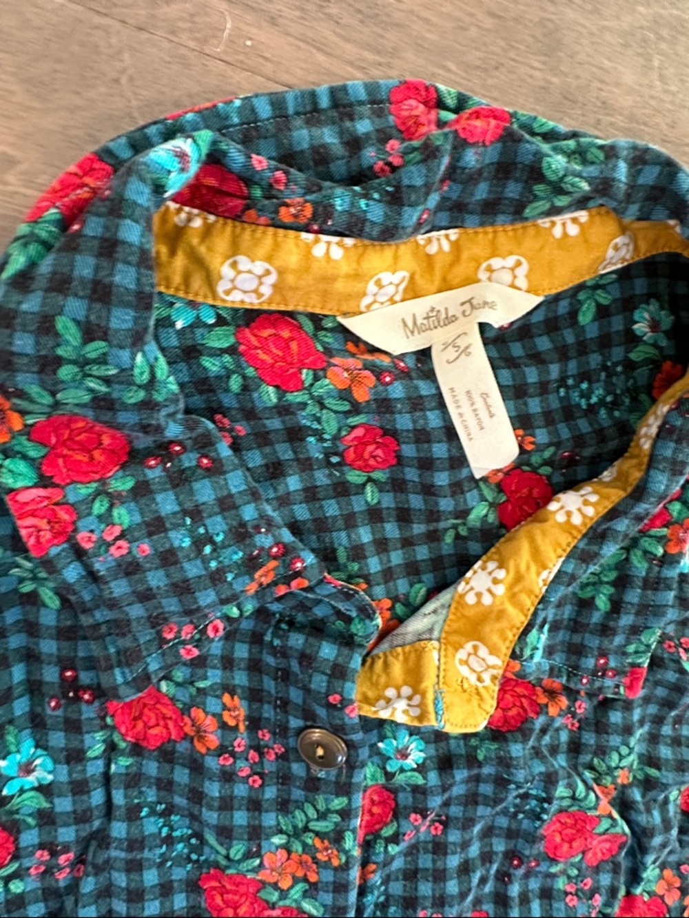 Matilda Jane Green Plaid Floral Button-Up Dress with Yellow Accents - Picture 2 of 3
